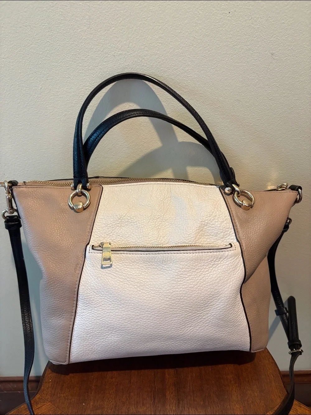 Coach Satchel shoulder bag Crossbody bag  color block cream taupe black/goldtone